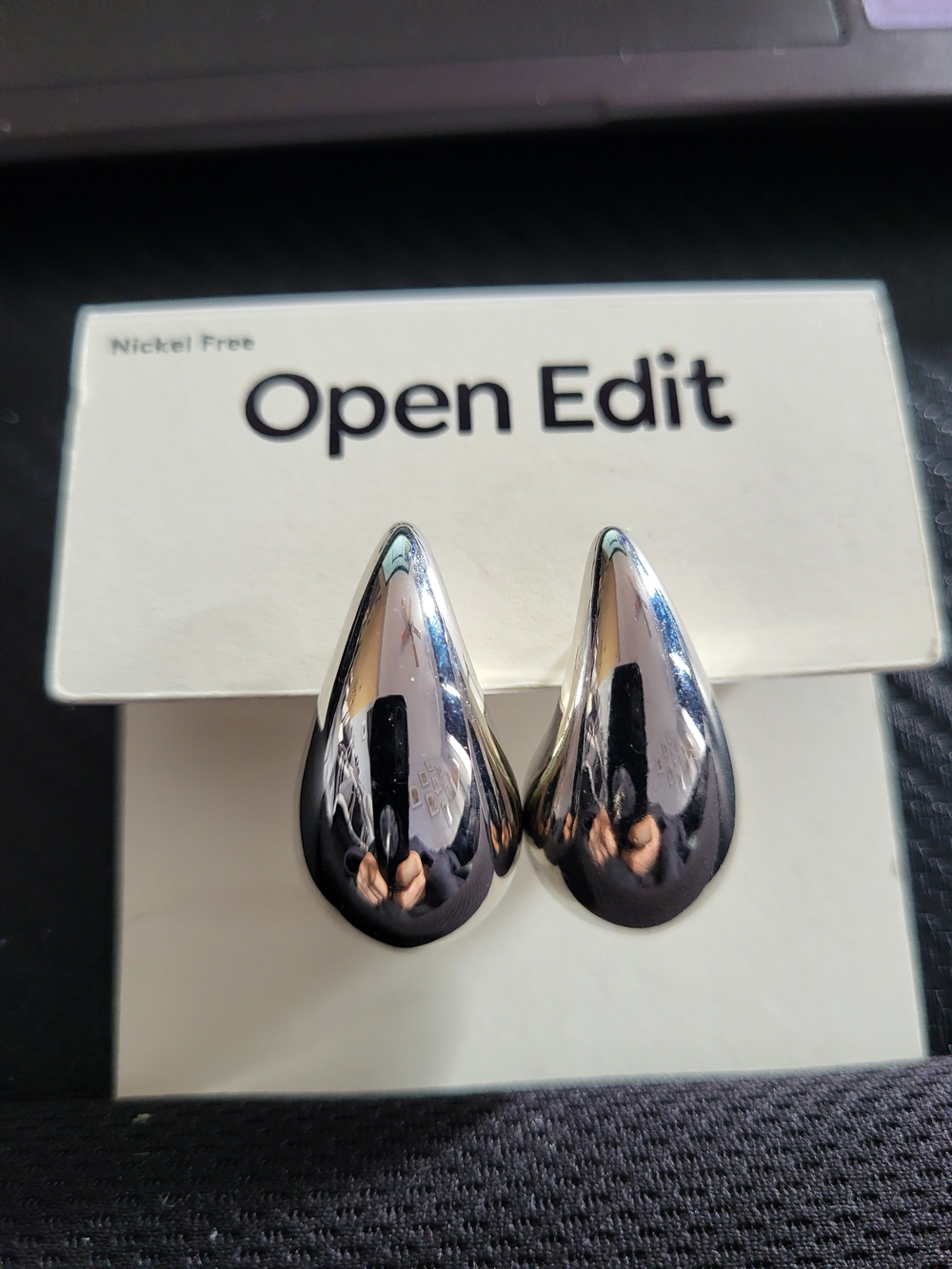 New‎ Open Edit Silver Nickle-free Teardrop Post Earrings